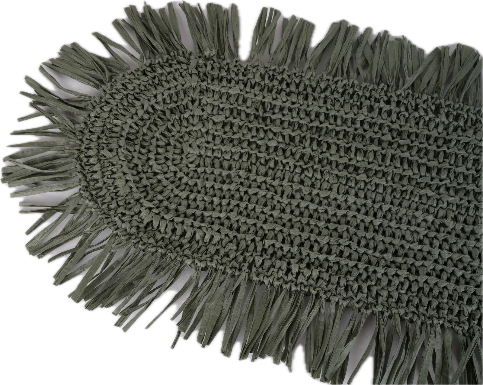 Haki Bohem Püsküllü Oval Runner, görsel 3